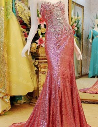 Excellent Mermaid Sweetheart Cap Sleeves Sheer Beaded Crystal Sequined Long Dress Party Evening Elegant Prom Dresses 2014 MF032