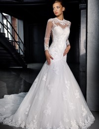 Vestido De Noiva Mermaid Wedding Dresses Long Sleeve Lace Wedding Dress See Through Wedding Dress 2015 Hot Sale Sweetangel MS39