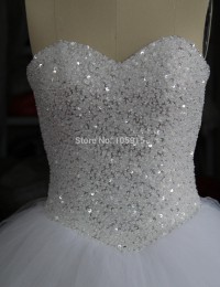 Real Image Ball Gown Lace Wedding Dress Vestido De Noiva Robe De Mariage Luxury Beading Shining Vintage Wedding Dress 2015 MY-22