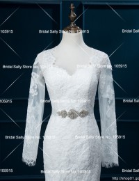 Mermaid Wedding Dress 2016 Long Sleeve Muslim Wedding Dresses Vestido De Noiva Foto Real Beaded Sash Bridal Dresses W0605I