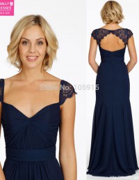 Navy Blue Sexy Backless Lace Long Bridesmaid Dresses Vestido De Festa Longo Party Dresses robe demoiselle d'honneur 2015 MK-947
