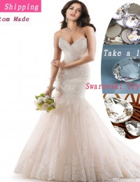 Exquisite Fascinating Champagne Sweetheart Strapless Rhinestone Lace Up Wedding Dress Mermaid Bride Wedding Gowns MH12