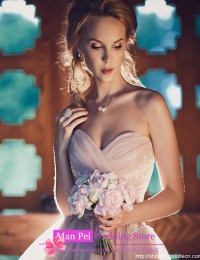 Vestido De Noiva 2014 Stunning Old Pink Strapless Sexy Sweetheart Pleat Lace Sleeveless Long Tulle Vintage Wedding Dresses MF174