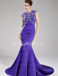 2014 Luxury Fashion Purple With Crystal Sexy See Through Mermaid Evening Dresses Prom Dresses Satin VC119
