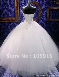 WD-31 New Style Strapless White Beading Sleeveless Floor-length Long Train Lace up Back Wedding Dress