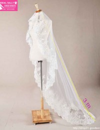 High Quality Ivory/White/Beige One Layer Lace Edge Gossamer Wedding Bridal Veils HL-319