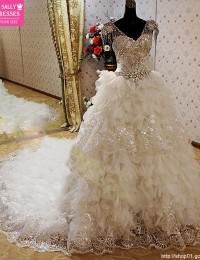 Stunning New Arrival Wedding Dress 2015 Luxury Beading Slarkling Pearls Lace Wedding Dresses Gowns 2016 Robe De Mariee W5877S
