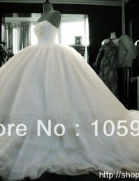 2014 Real Sample Luxury Corset Strapless White Crystal And Beads Long Cathedral Train Ball Gown Wedding Dresses Organza AL-04