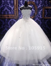 WD-31 New Style Strapless White Beading Sleeveless Floor-length Long Train Lace up Back Wedding Dress