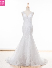 2015 Real Sample Custom Made Sexy With Cap Sleeves Lace Pearls Beads Mermaid Charming Wedding Dresses Bridal Gowns Satin VC-72