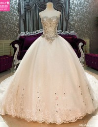 Luxury Crystal Princess Wedding Dresses 2015 Lace Up Sequins Vintage Wedding Gowns Shopping Sales Online Strapless W5877A
