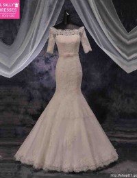 100% Real Mermaid Wedding Dresses Robe De Mariage Beading Sash Off Shoulder Lace Weddin Dress 2015 Hot Sale Sweetangel MM08