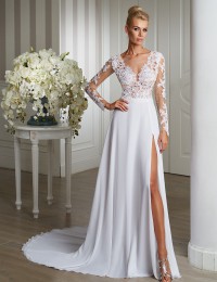 2016 Robe De Mariee China Online Shop Long Sleeve Lace Wedding Dress High Slit Sexy Bridal Gowns Vestido De Noiva Renda W2016-1h