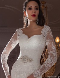 Sheer Long Sleeve Lace Wedding Dress Beading Sash Mermaid Wedding Dresses Vestido De Noiva 2015 Casamento Robe De Mariage MM07