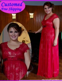 Real Samples Red Lace With Cap Sleeves Mother of the Bride Dresses Chiffon MA-102